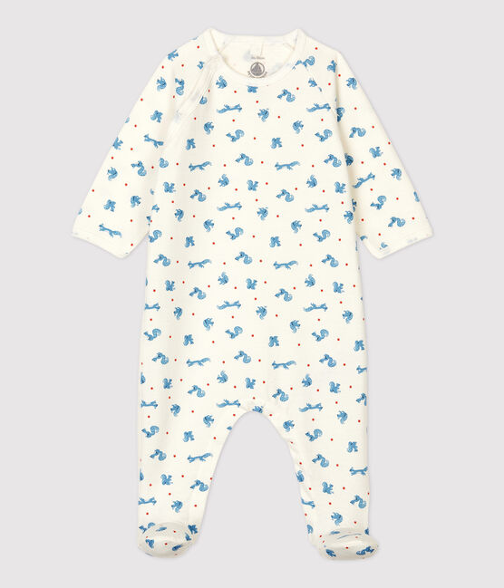 Babies' Organic Cotton Fleece Sleepsuit MARSHMALLOW+OURSIN white/MULTICO orange